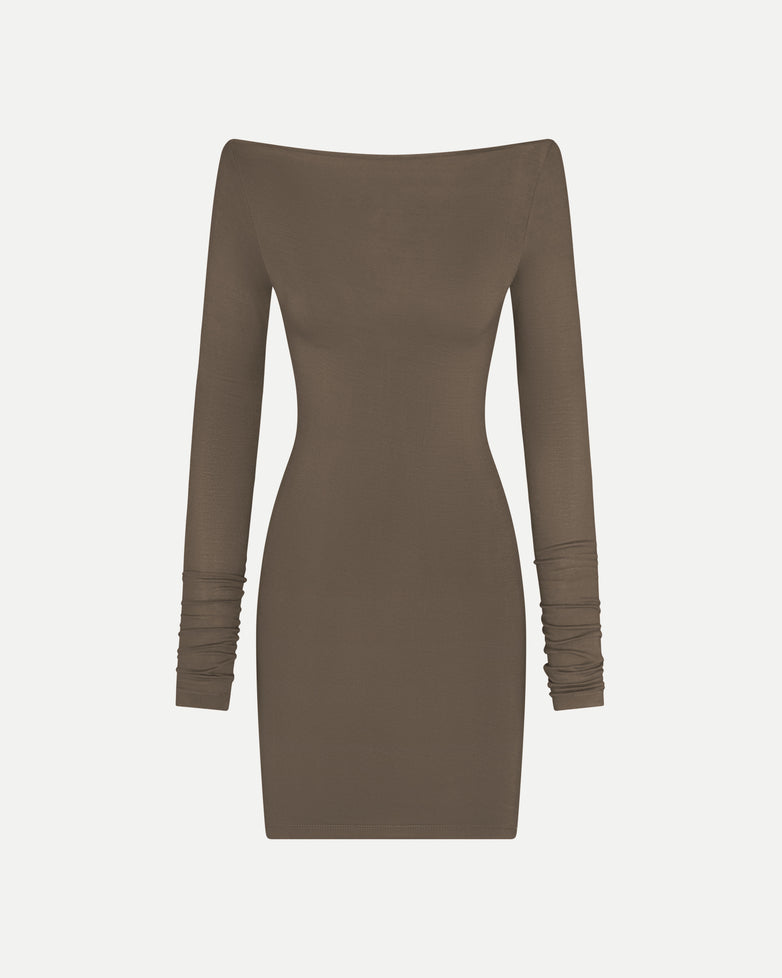 Boatneck Dress in Clay