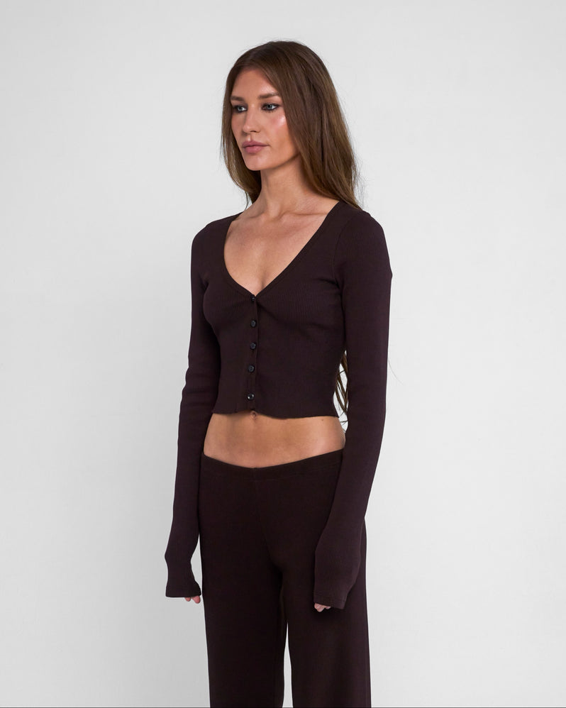 Cropped Cardigan in Espresso