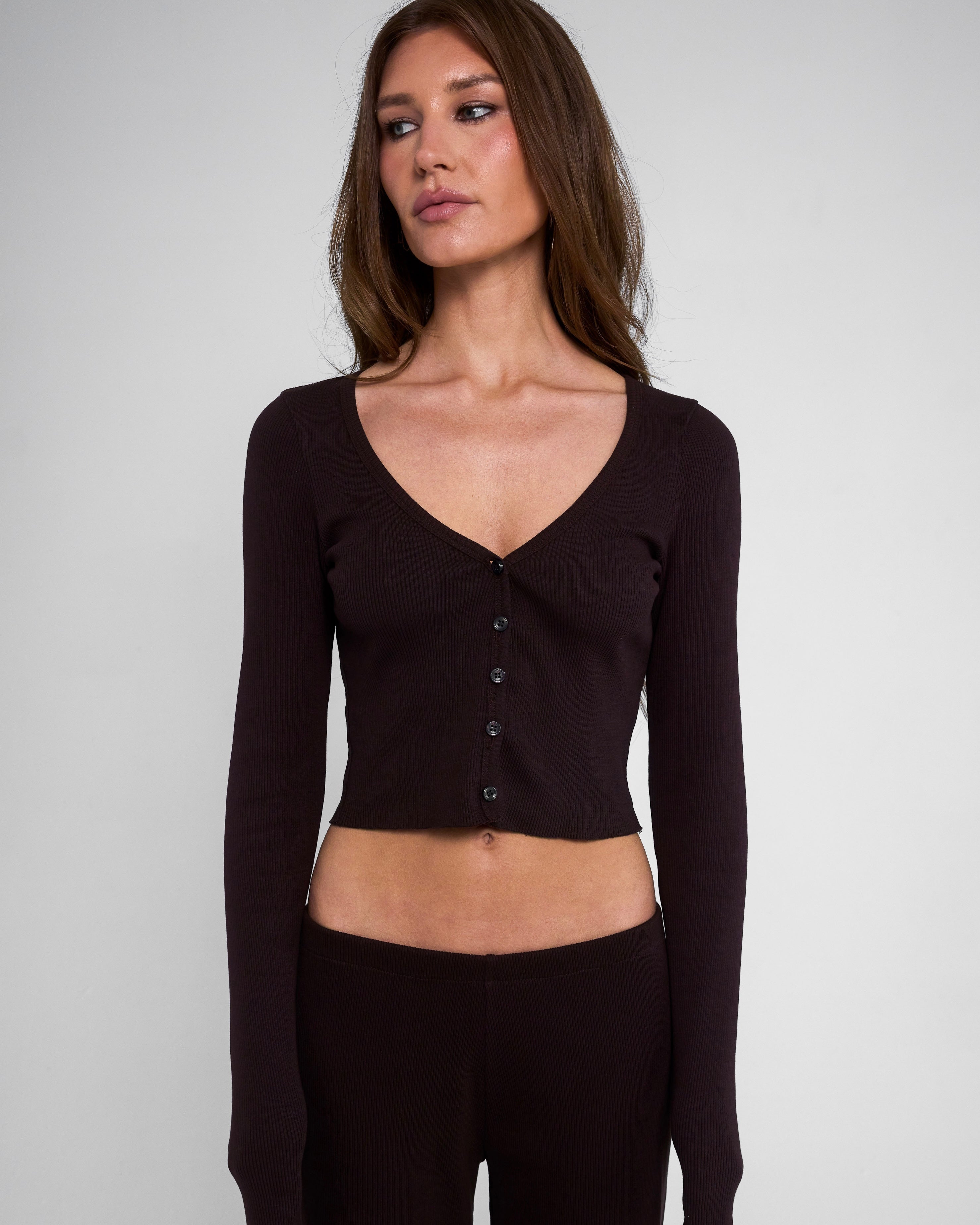 Cropped Cardigan in Espresso