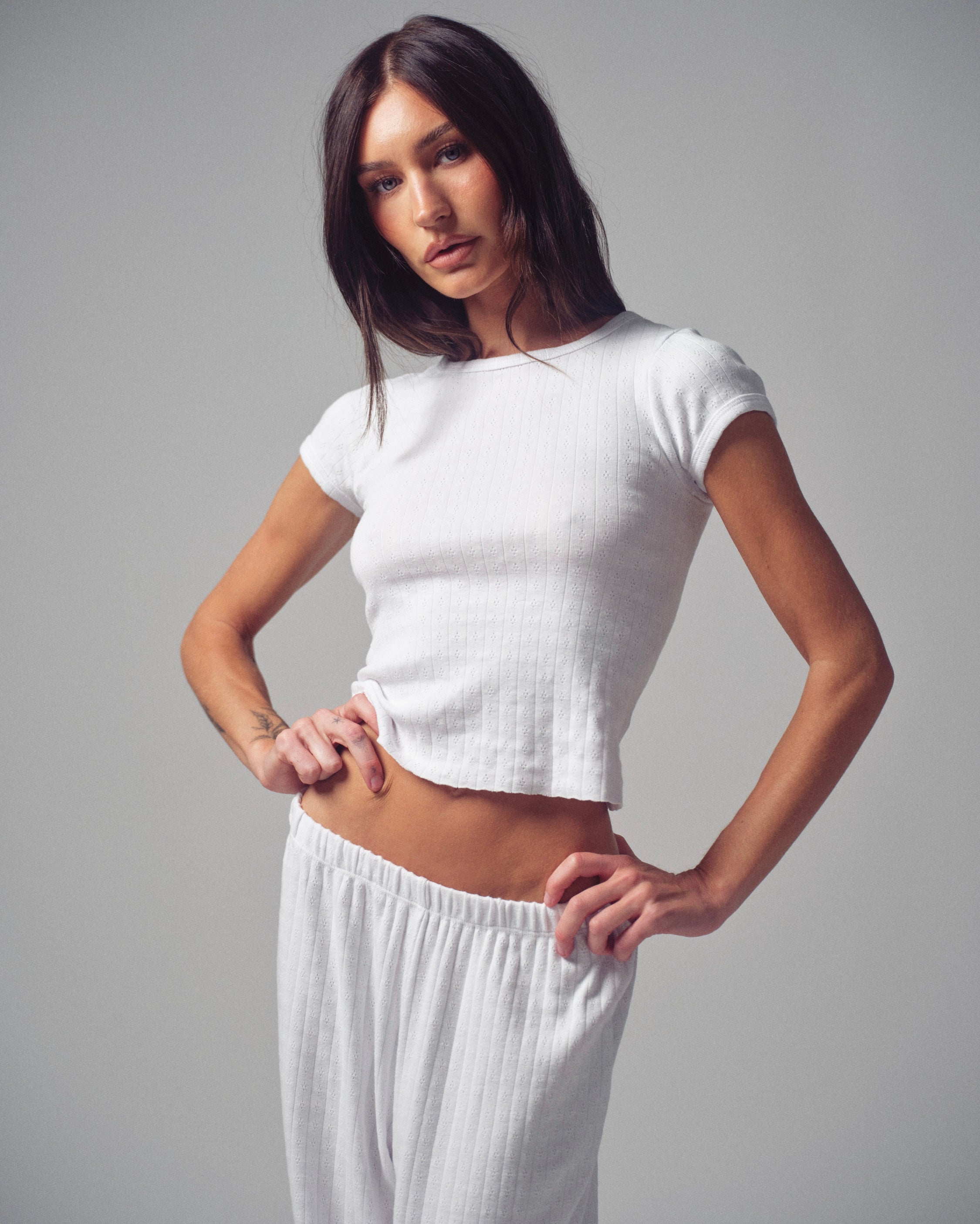 Baby Tee in Pointelle White