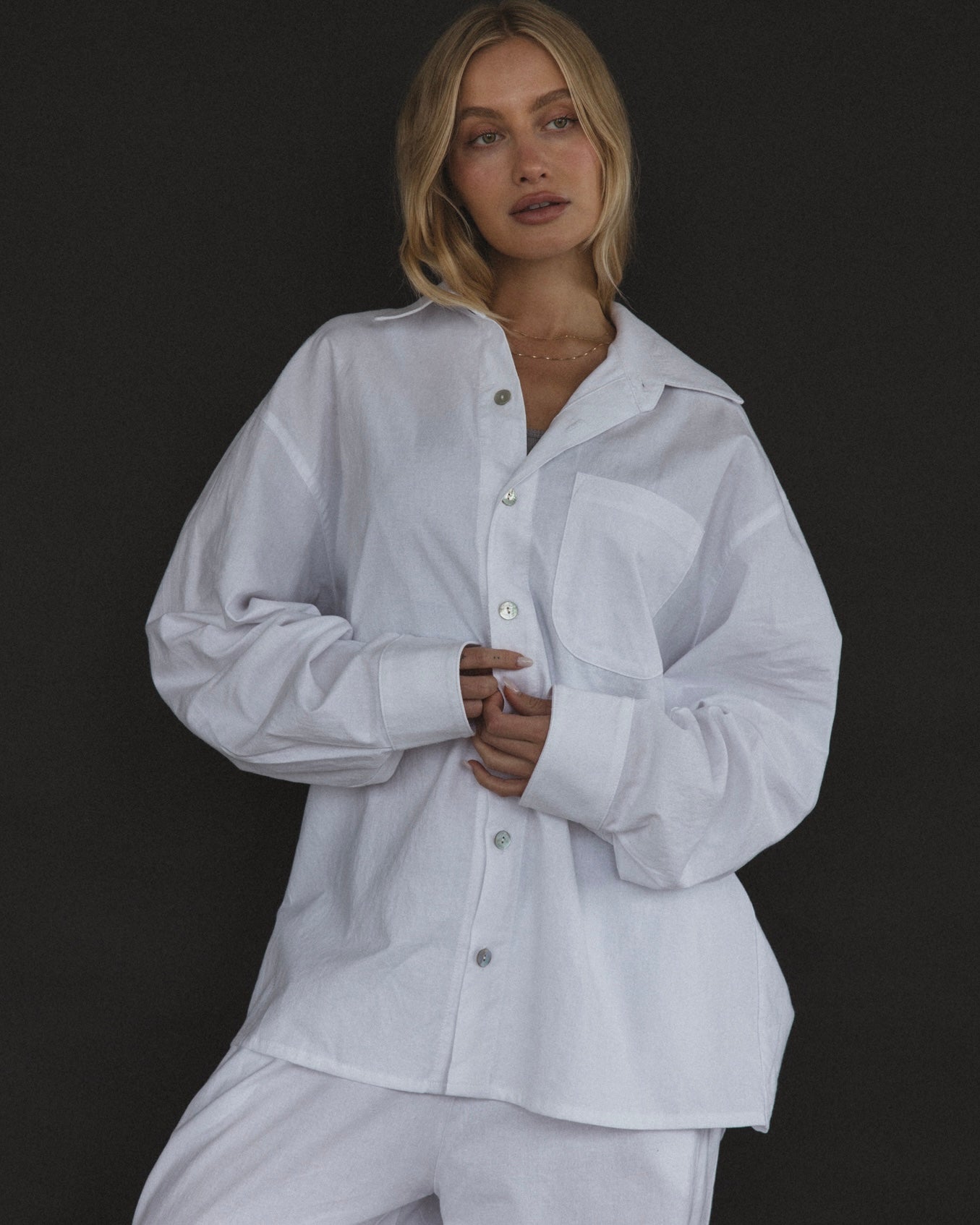 Button Down in Pearl White