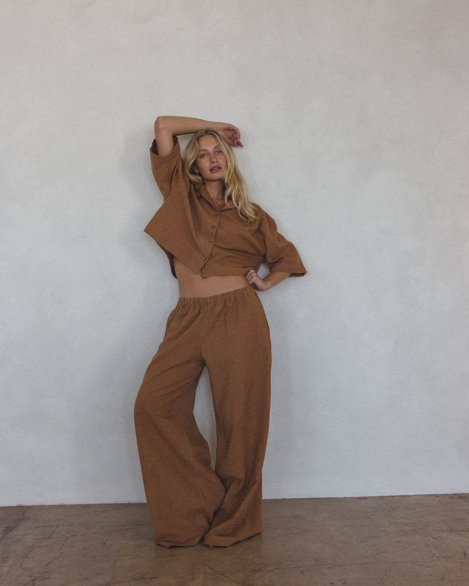 Pant in Tobacco Linen