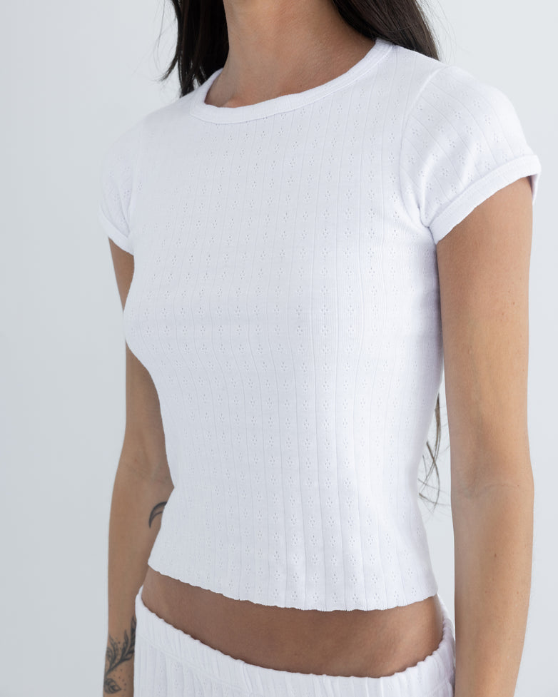 Baby Tee in Pointelle White